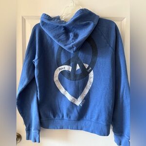 PINK Victoria's Secret Blue “Love & Peace” Zippered Hoodie Sweatshirt Vintage